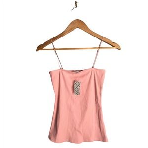 Urban outfitters | New Pink Rose Ribbed Square neck spaghetti strap tank top •